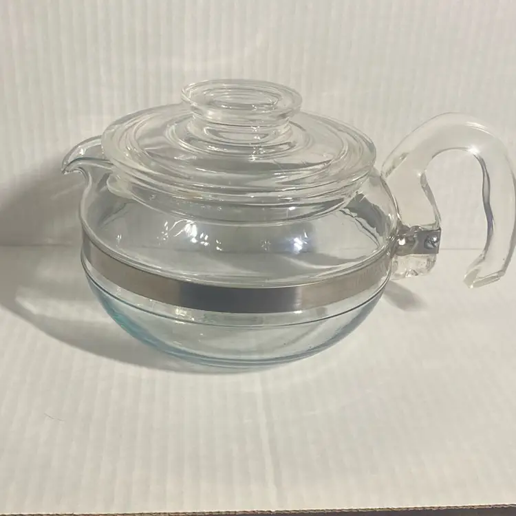 Vintage Pyrex Flameware 8446B 6-Cup Glass Coffee Tea Pot With Lid