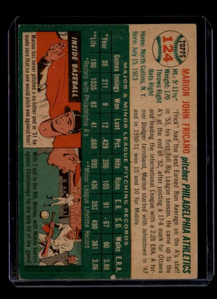 1954 Topps #124 Marion Fricano - (pk-tl1) - Philadelphia Athletics