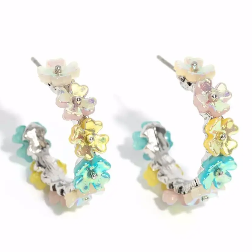 Pastel Blossom Hoop Earrings