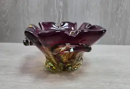 MCM Murano Green and Purple Multi-Color Glass Bowl Dish Ashtray Heavy