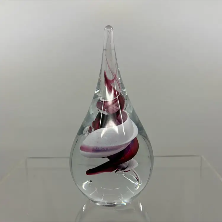 Marian Pyrcak Poland Cranberry And White Teardrop Paperweight- As Is