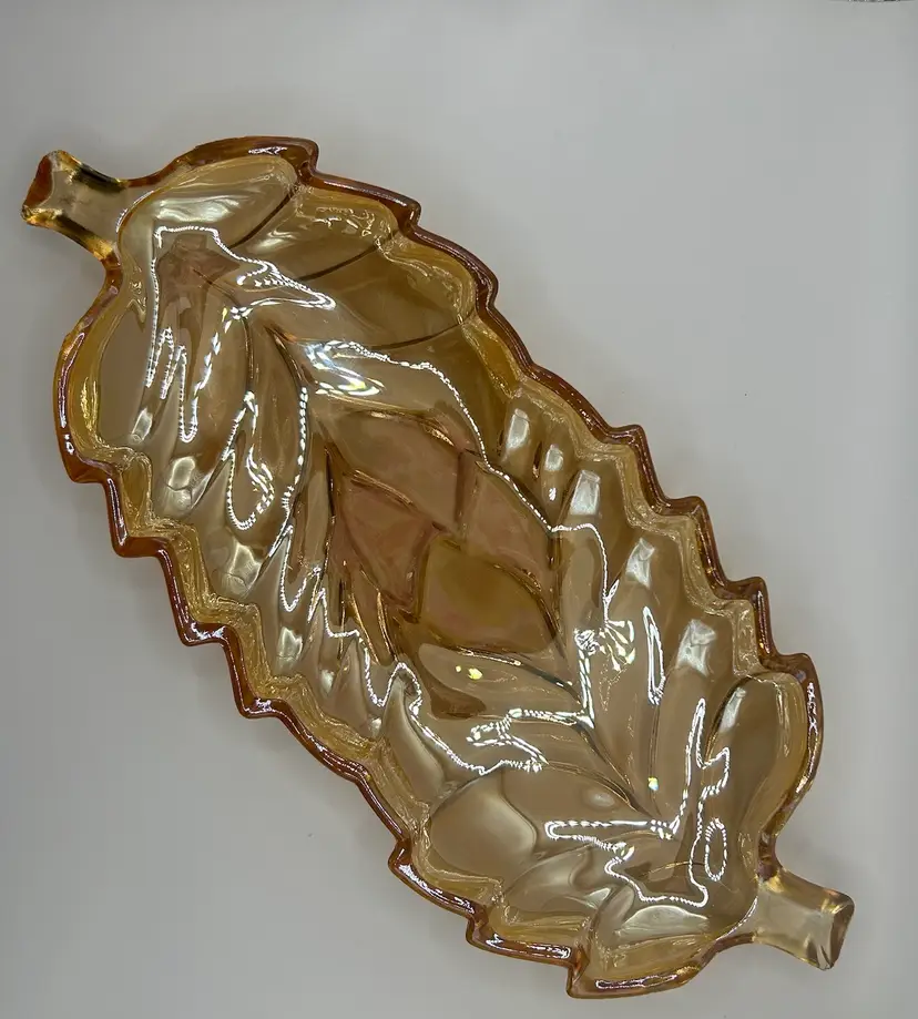 38 Vintage 1950S Carnival Glass, Leaf Marigold Relish Dish