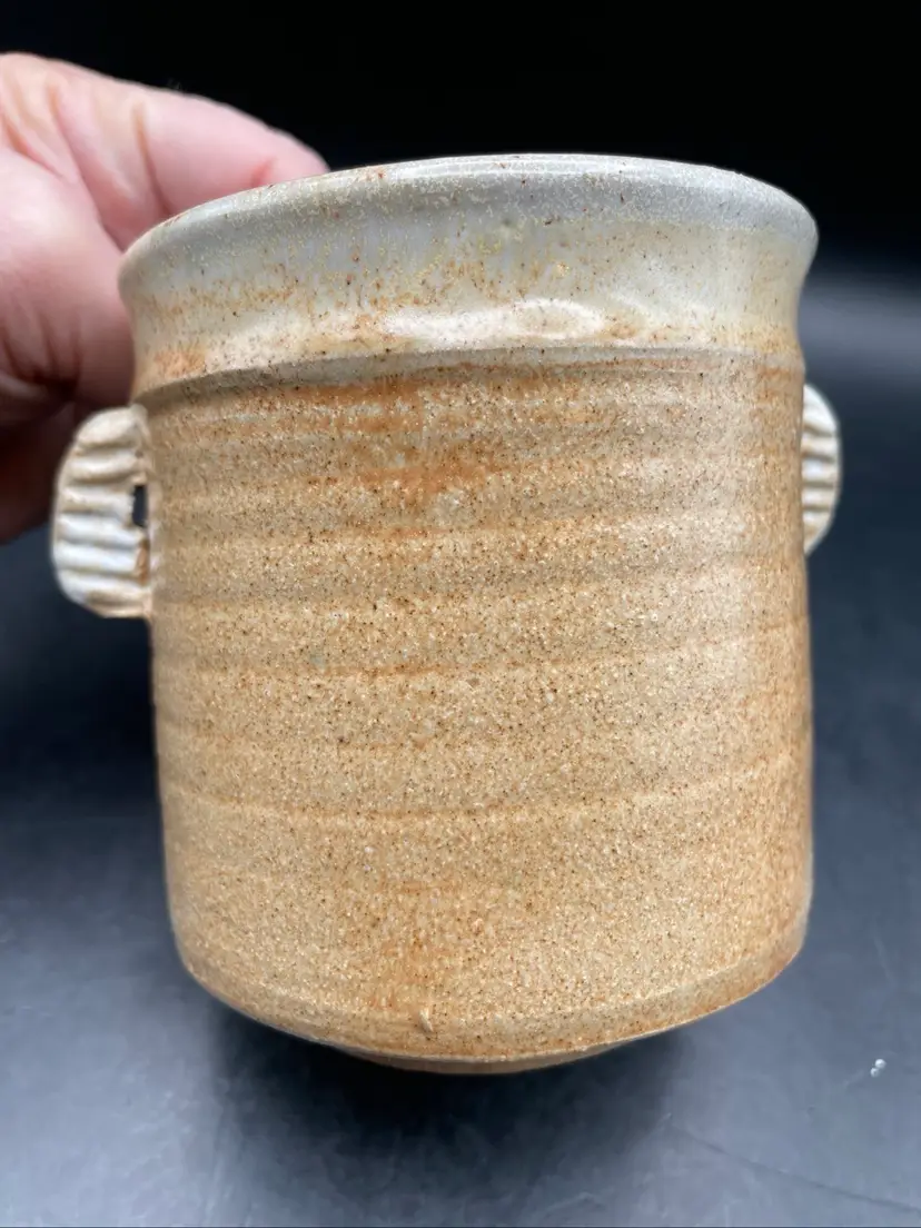 Yellow Utensil Holder/Vase Studio Pottery Marked RP?