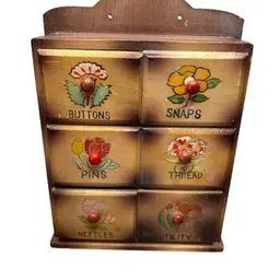 Vintage Wooden Sewing Notion Cabinet Organizer Made In Japan Some Wear Able To Hang On Wall @8x6x2