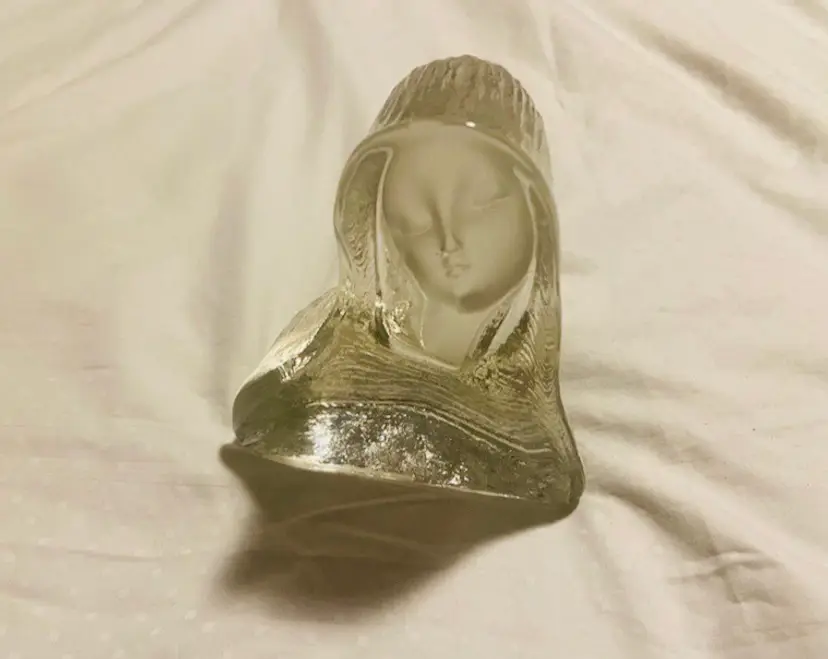 Vintage Viking Art Glass Madonna Virgin Mary Religious Sculpture Paperweight Mid Century Modern Retro Spiritual