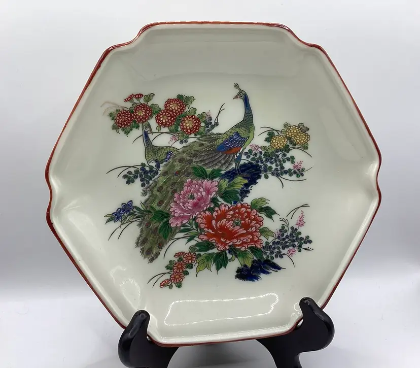 #05 Apr 25th Floral Peacocks Plate By Andrea Sadie Made In Japan 7 & 3/4”