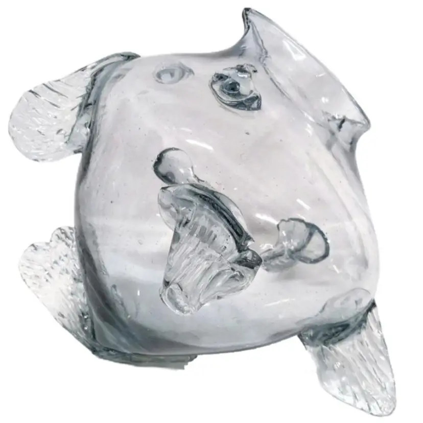 Large Kitschy Light Blue Art Glass Fish Candy Bowl