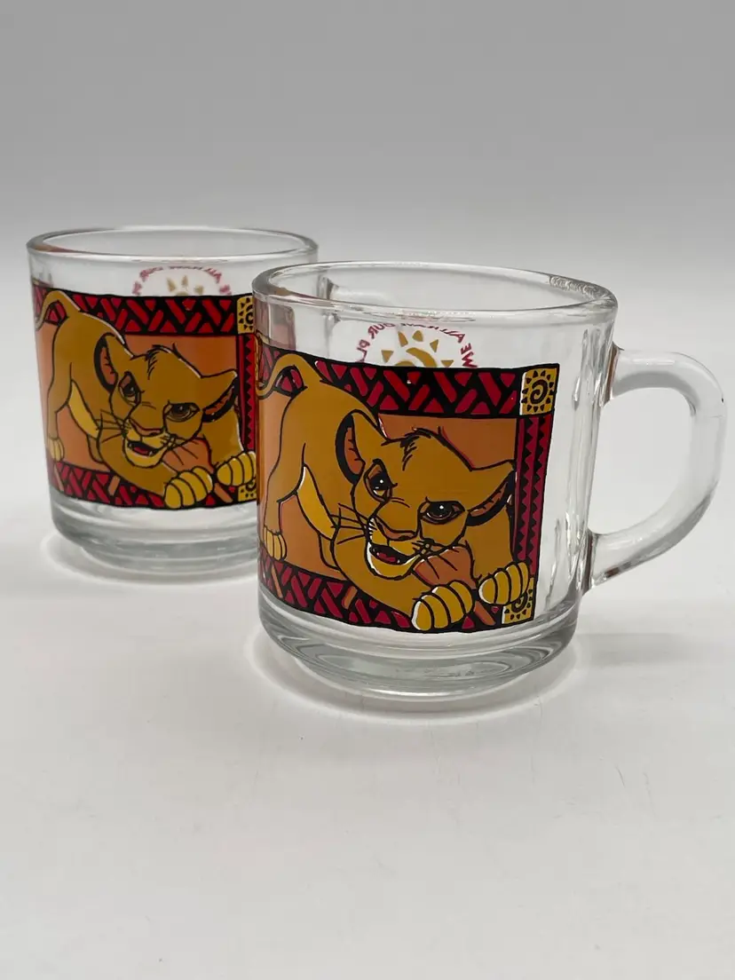 Set Of 2 Vintage Disney Glass Lion King Mugs