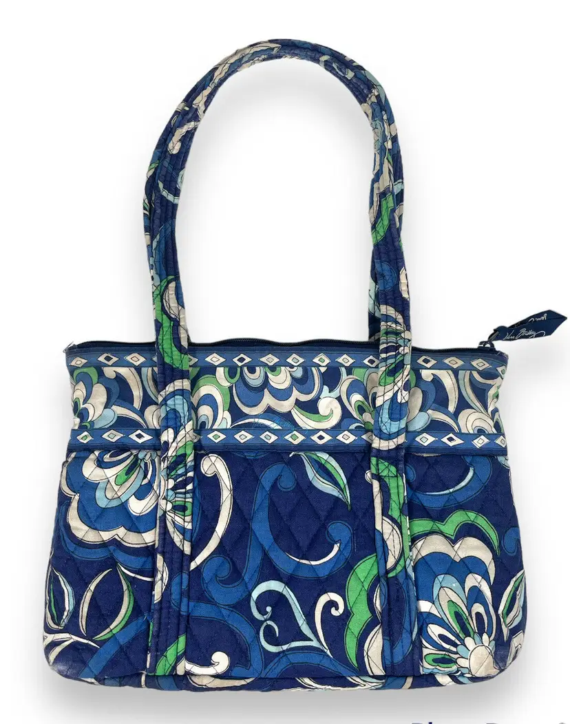 Vera Bradley Tote Mediterranean Blue Zip Top Quilted Flowers Little Betsy Bag