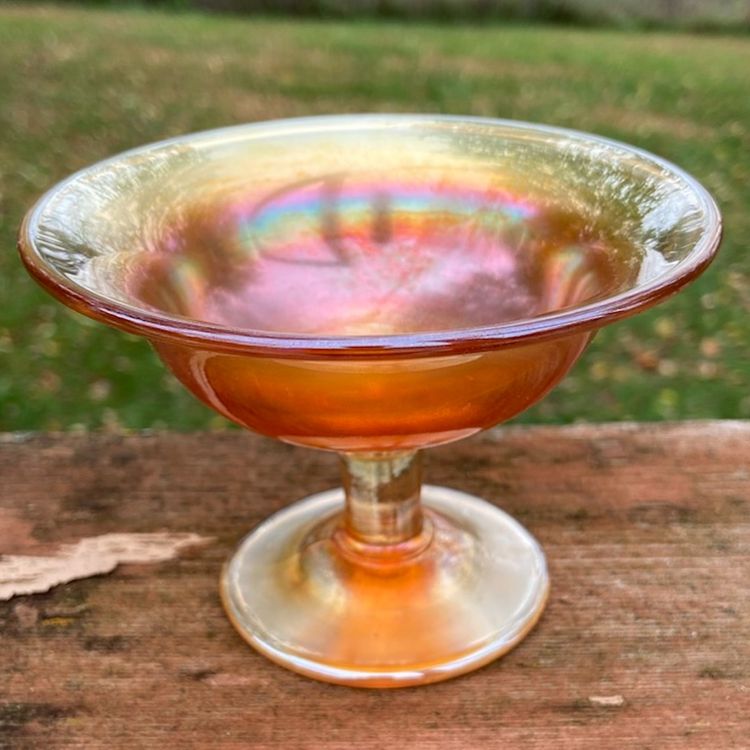 Marigold Carnival Glass, Sherbet Cup Or Small Compote. 3”h x 4.5”w (base 2”w). Not Marked.