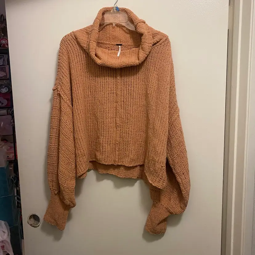 Free People Womens Be Yours Knit Sweater M 54” Oversized Caramel Brown Cowl Neck
