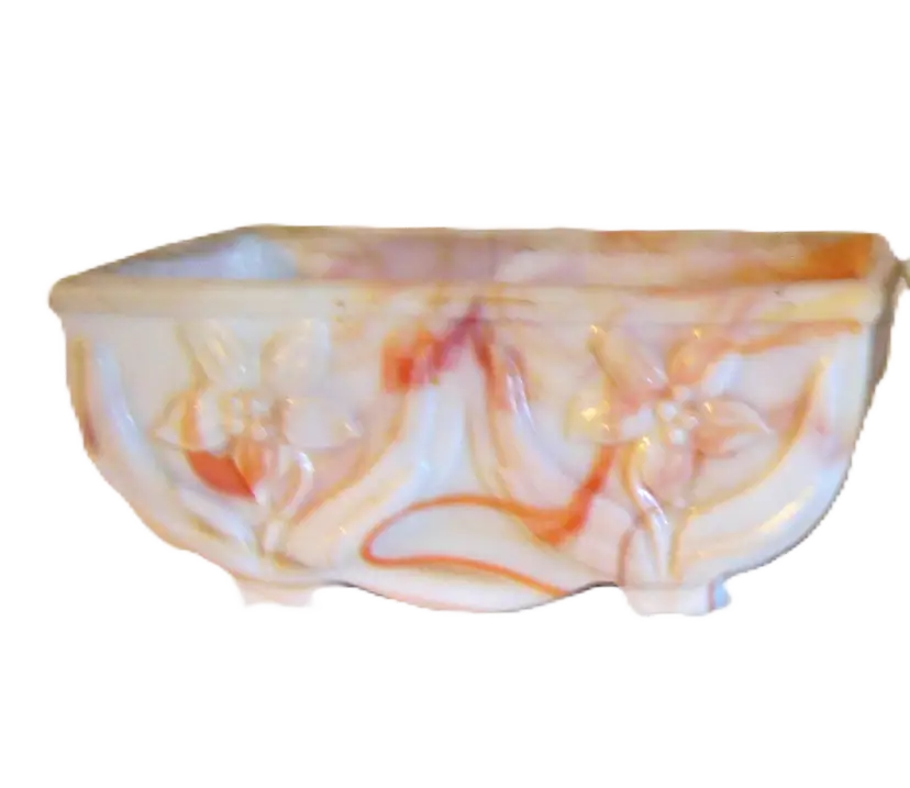 Vintage AKRO Agate Orange Slag Daffodil Rectangular Planter #675