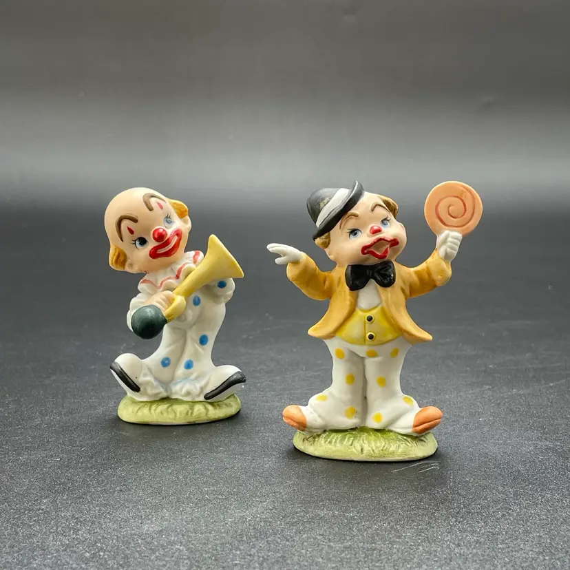 Lefton Set Of 2 #02356 Ceramic Clown Miniature Vintage Figurines