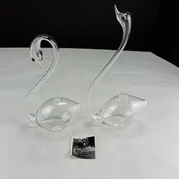 Vintage Hand Blown Glass Barometer Swans Set of 2