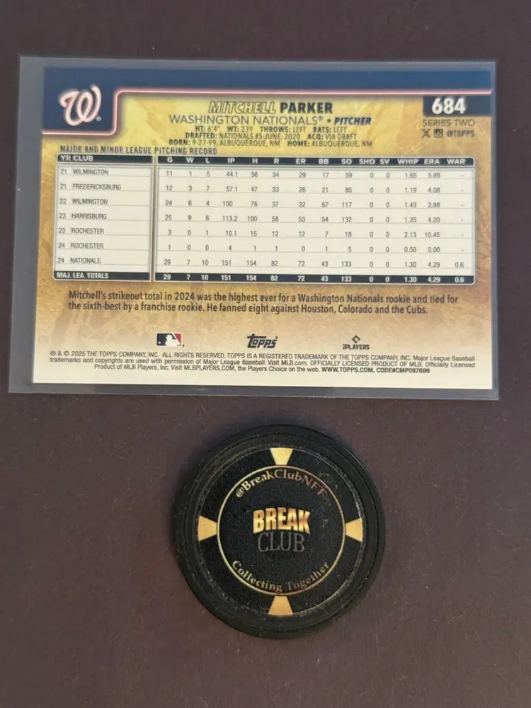 2025 Topps Series 2 Mitch Parker Golden Mirror Variation 
Washington Nationals