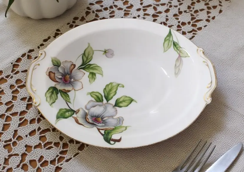 Roselyn China Japan Dogwood Oval Vegetable Serving Bowl Vintage Cottage Floral