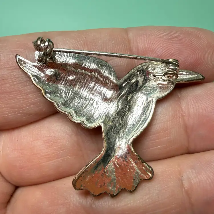 Marcasite & Black Enamel Silver Tone Hummingbird Bird Brooch Pin