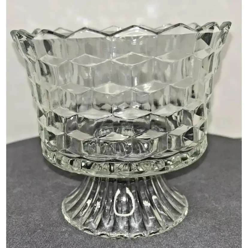 Vintage Whitehall Clear Colony Stacked Cubic Design Pedestal Flared Compote