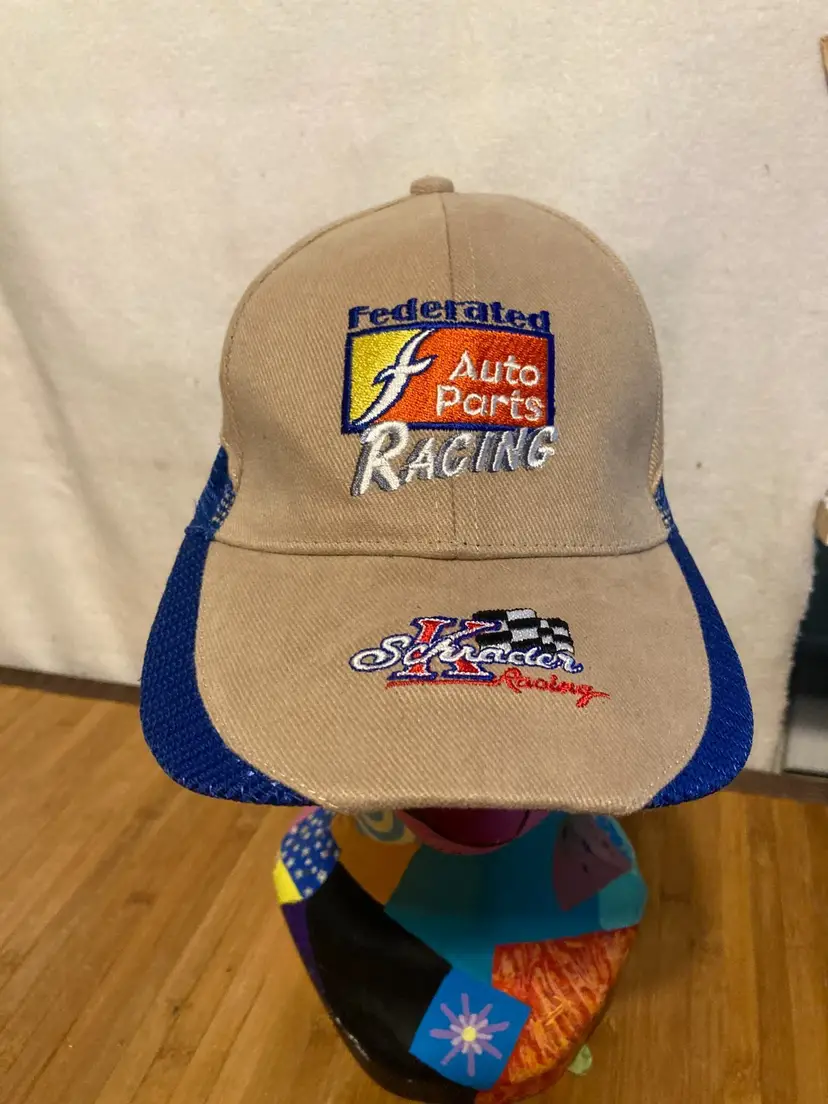 Ken Schrader Federated Auto Parts Racing Trucker Hat Cap Tan Blue Mesh Nascar