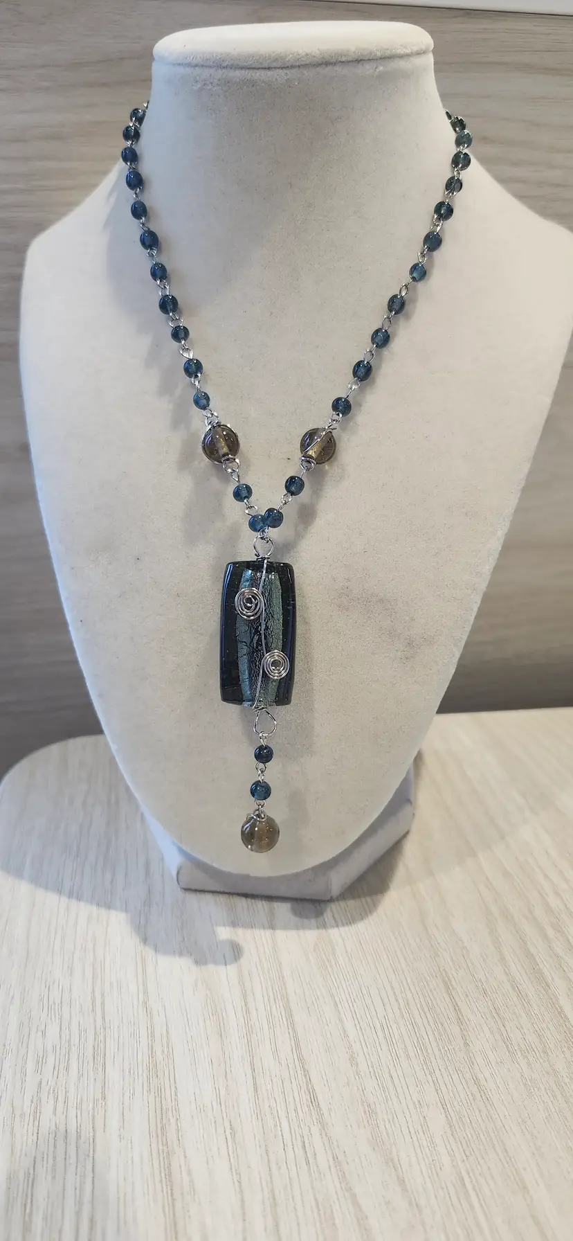 Artisan Blue Beaded Pendant Necklace