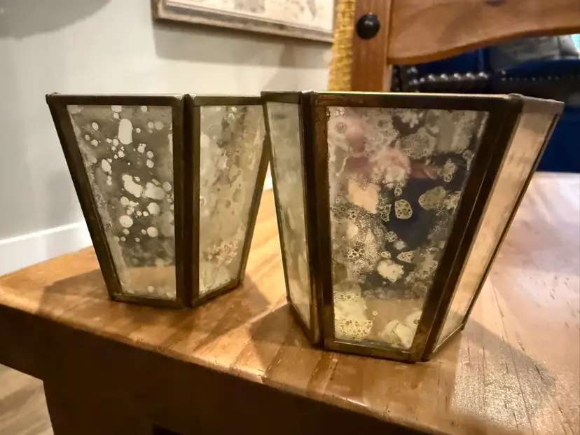 Mirrored Hexagon Votive Candle Holders, Set of 2