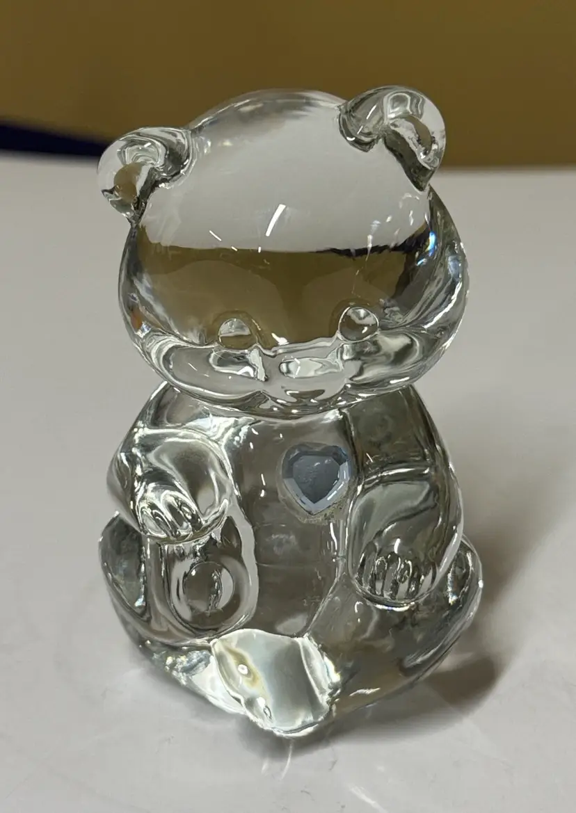 Fenton Glass March or September Birthday Bear Clear Glass With Blue Heart