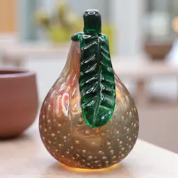 Murano Uranium Glass Pear Controlled Bubble Large Fruit 6 1/2” Tall Glows