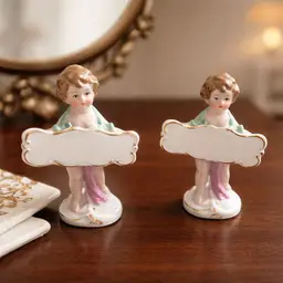 Vintage German Porcelain Cherubs Designed as Place Card Holders, 3.5"
