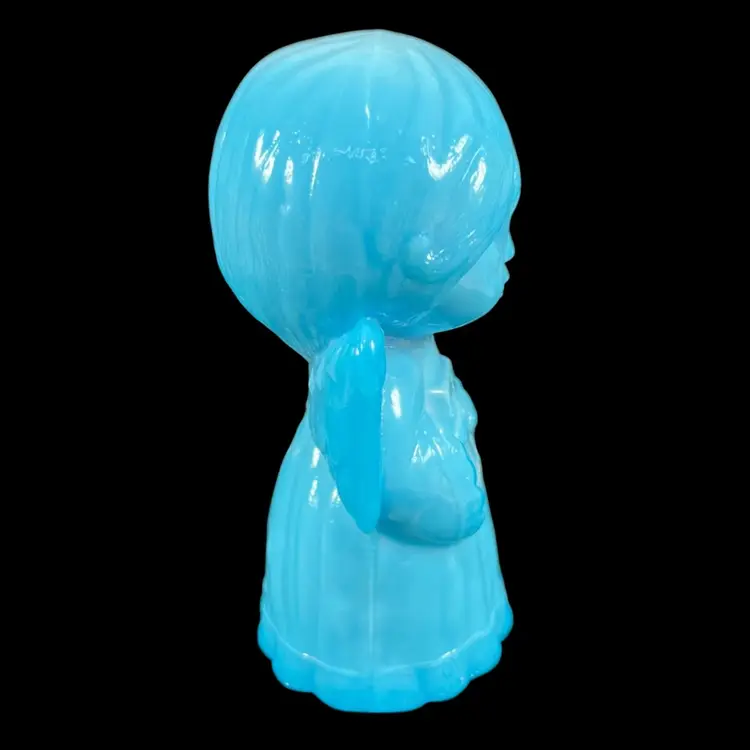 Mosser Glass Powder Blue Singing Angel Figurine, Mosser Glass Angel Figurine, Mosser Blue Slag Glass, Mosser Light Blue Glass Angel Paperweight, Vintage Mosser Glass Figurine, Vintage Christmas Decor, Glass Caroling Angel Figurine