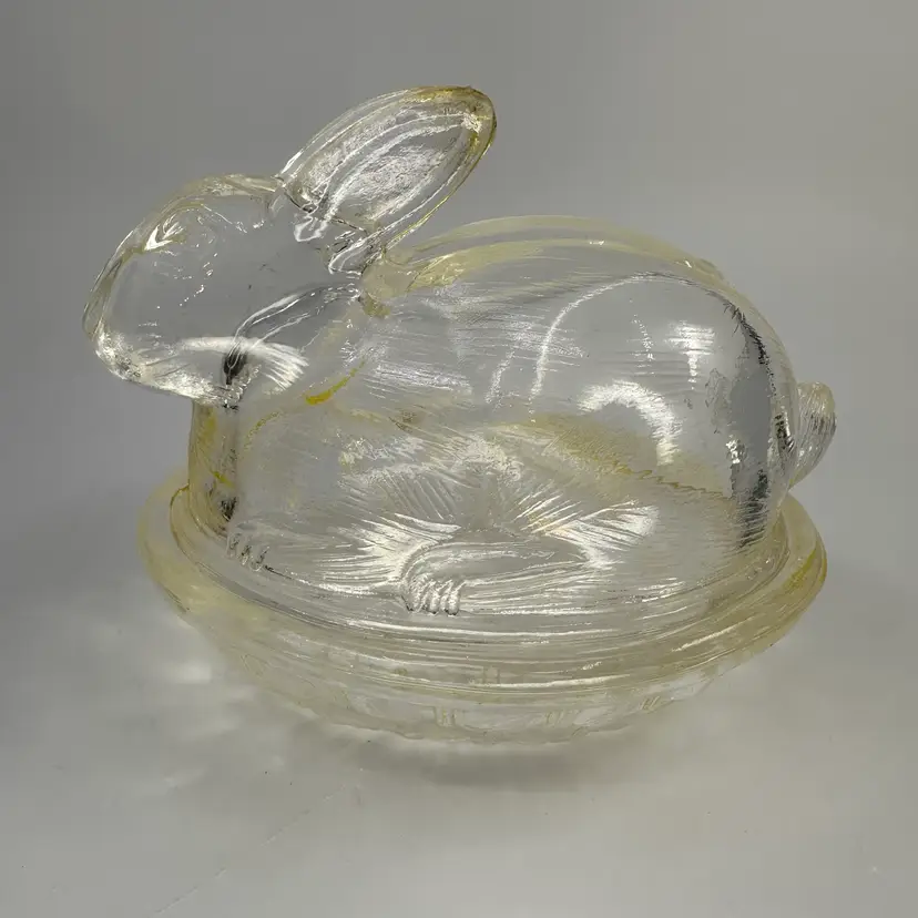 Clear Glass Bunny On Basket