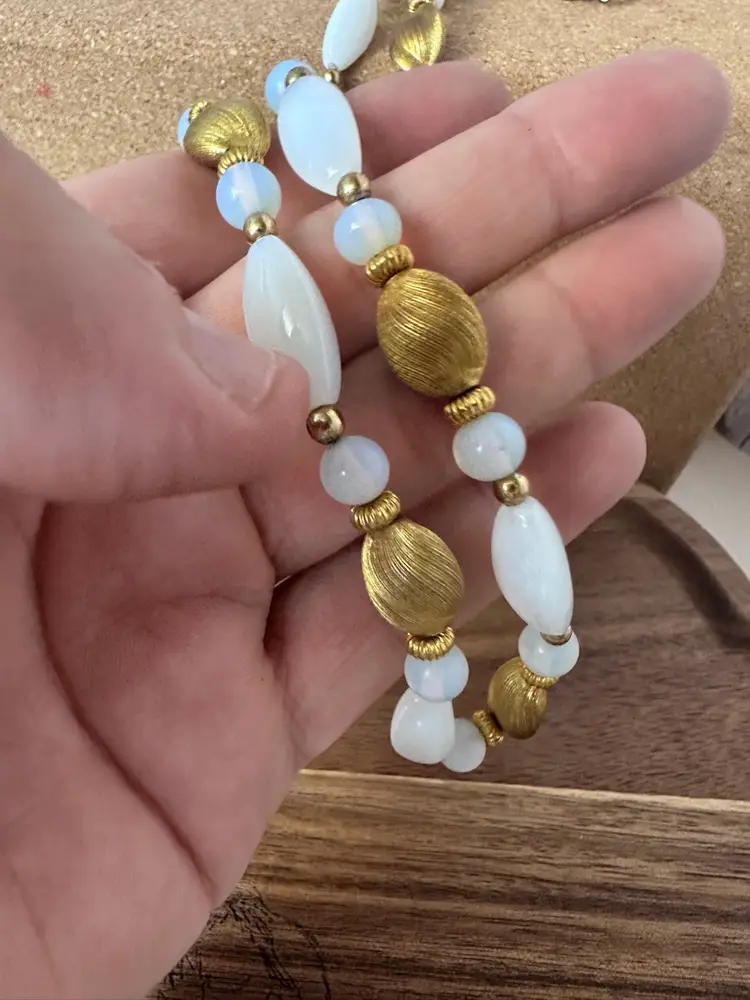 19”Opaline Glass Beads Necklace + Earrings