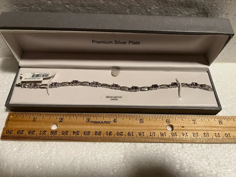 Premium Silver Plated Genuine Amethyst And Diamond Bracelet