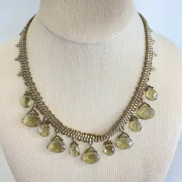 #02 Artisan Beaded Statement Necklace Iridescent Cube Seed Beads Glass Briolettes