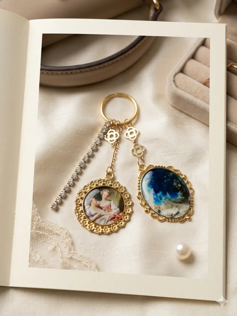 Niknax Rare Collectible Art Bag Charm Keychain | Unique VERMEER RAINASSANCE Keyring | OOAK Treasure Find