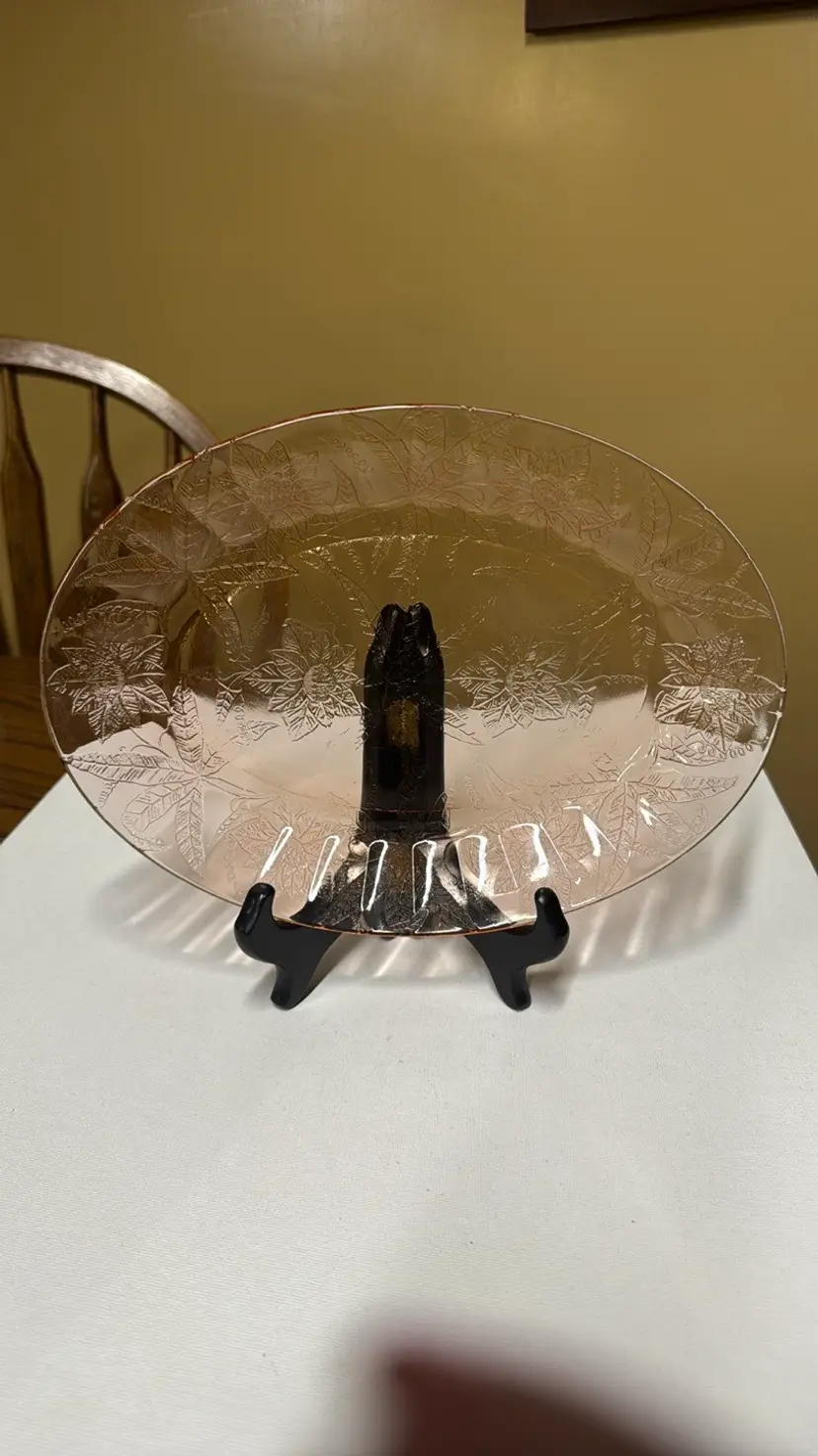 Jeannette Poinsettia Depression Pink Glass Oval Serving Platter 10.75” x 8”