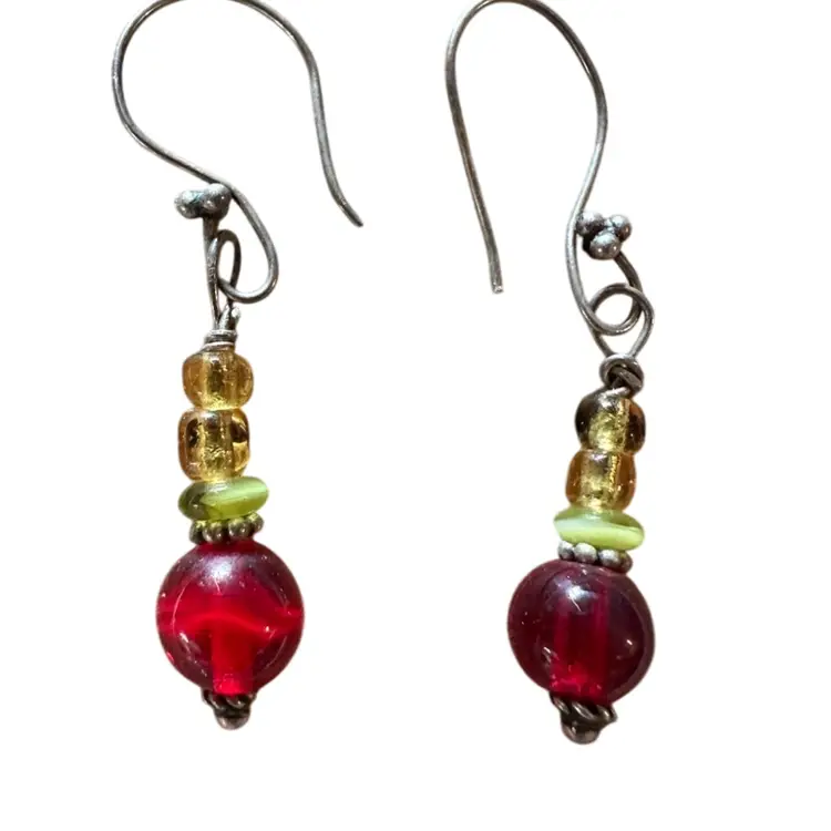 Red And Green Art Glass Earrings