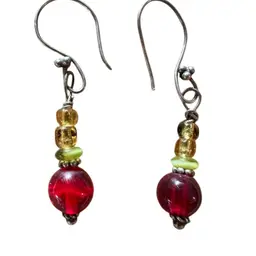 Red And Green Art Glass Earrings