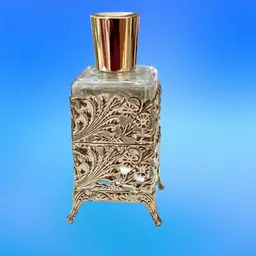 Vintage Glass Perfume Bottle Gold Ormolu Footed Caddy MCM Hollywood Regency Style #2