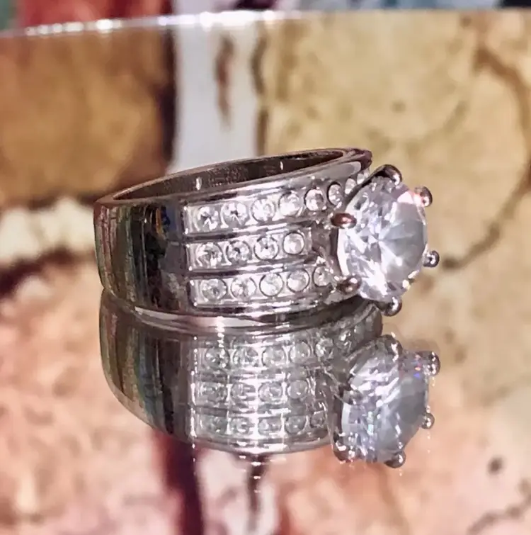 Ashley Cooper Silver CZ Three Band Pave Ring- Size 8- EUC