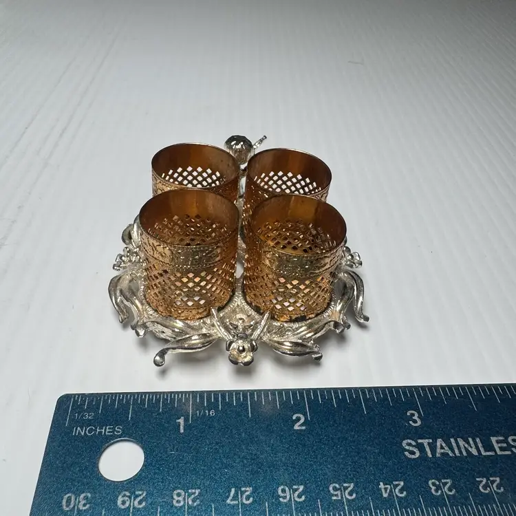 Vtg Sam Fink Vanity Tray Silver Boy & Guitar Ormolu Filigree Lipstick Holder