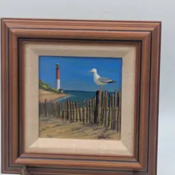 Original Norm Volz Acrylic Painting "Long Beach Island" Barnegat Lighthouse LBI NJ