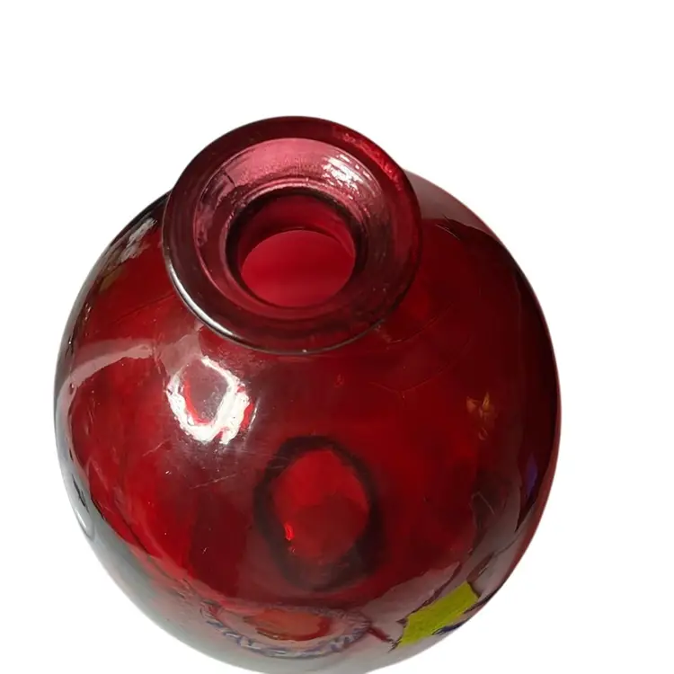 13” Tall Made In Spain Ruby Red Recycled Glass Bottle With Cork