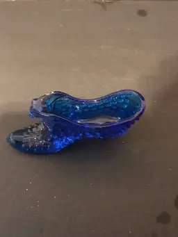Fenton Glass Cat Head Hobnail Heeled Shoe Slipper Colonial Cobalt Blue