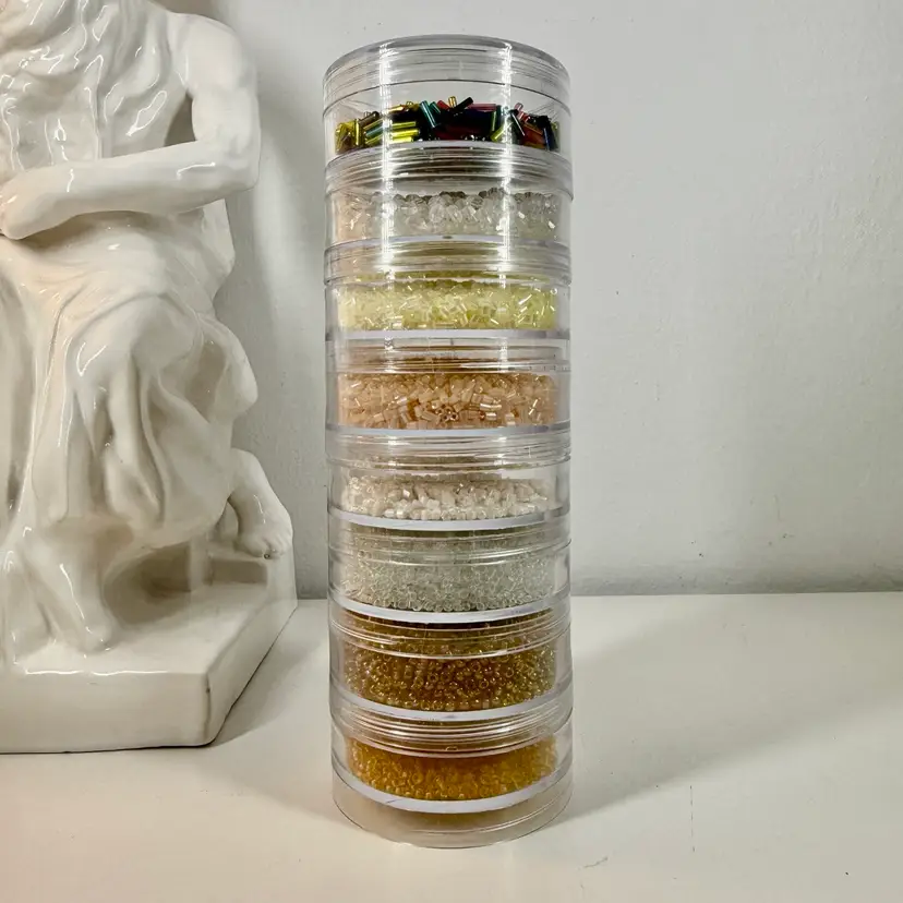 Stacking Bead Tower w/8 Sections of Beads Glass & Plastic (2)
