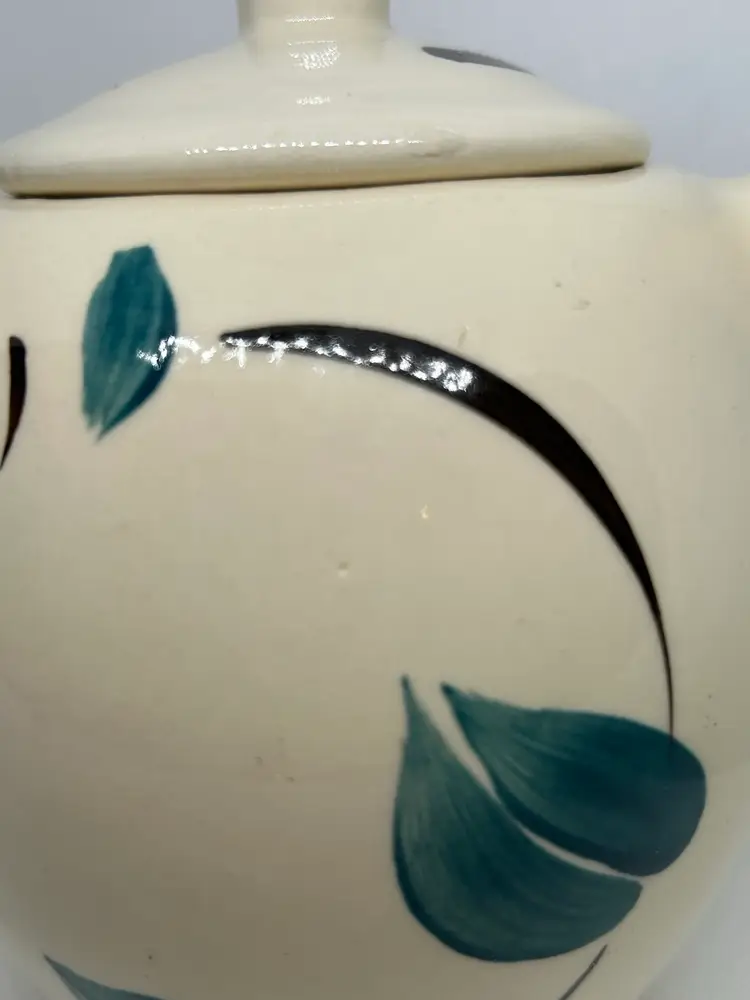 Vintage Puritan Pottery Teapot Hand Painted Ivy Red Blossom 32oz