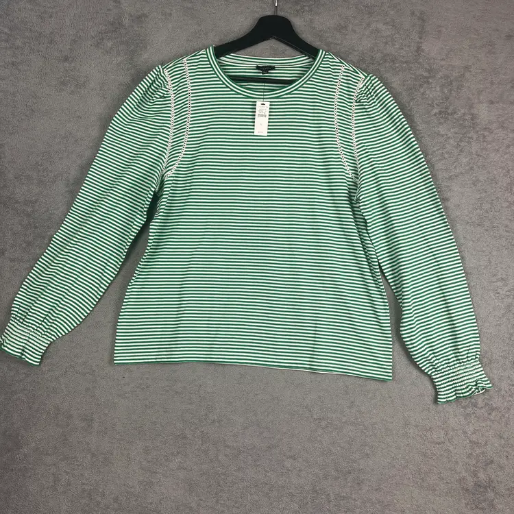 Talbots Long Sleeve Knit Top Womens PTP 20" Size L Green White Striped Classic Preppy