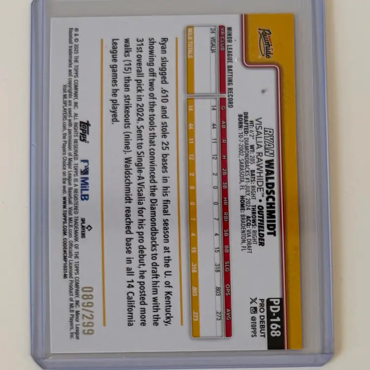 Ryan Waldschmidt Pro Debut Purple /299 Arizona Diamondbacks