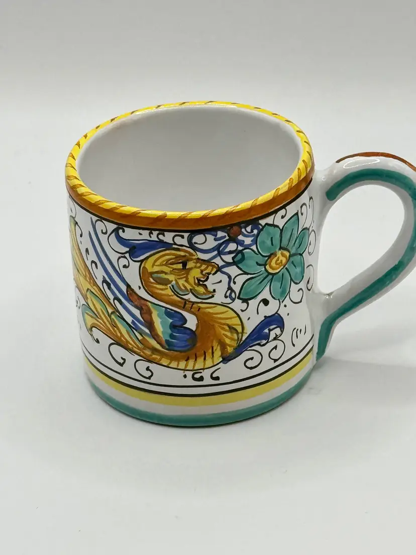 Vintage Italian Hand Painted Ceramic Coffee Mug, Vibrant Majolica Style Design, Collectible Kitchenware, By Ceramica Artistic, Made In Deruta, Italy