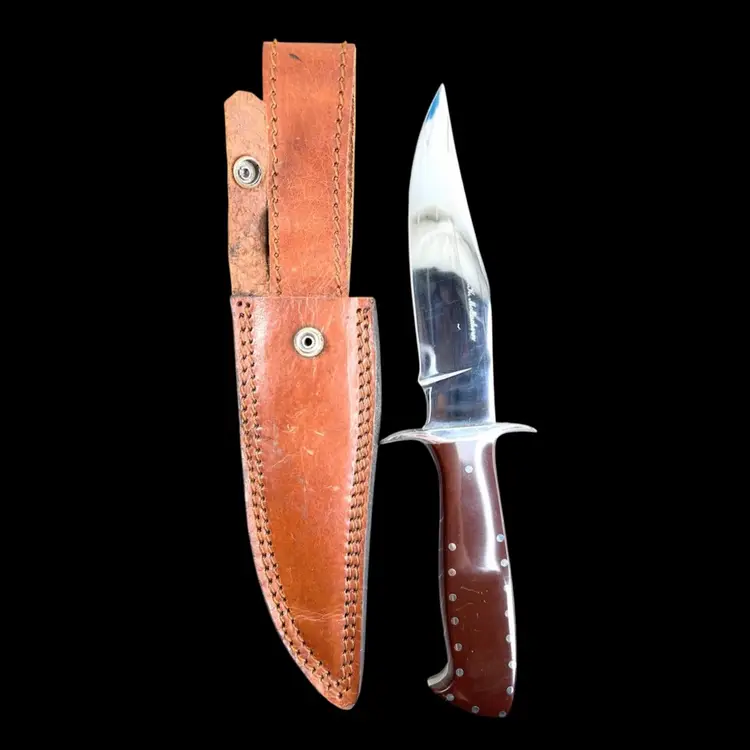 Handmade Fixed Blade Hunting Knife With Leather Sheath. Maker-  Larry K. McEachern, Georgia, USA.