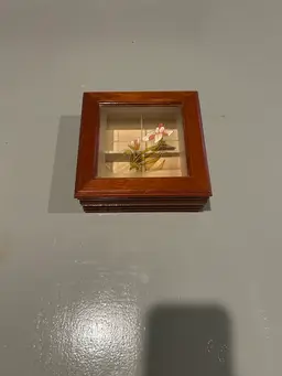 Vintage Wood Jewelry Box With Floral Design. 6 X 6 In H 2.5 In